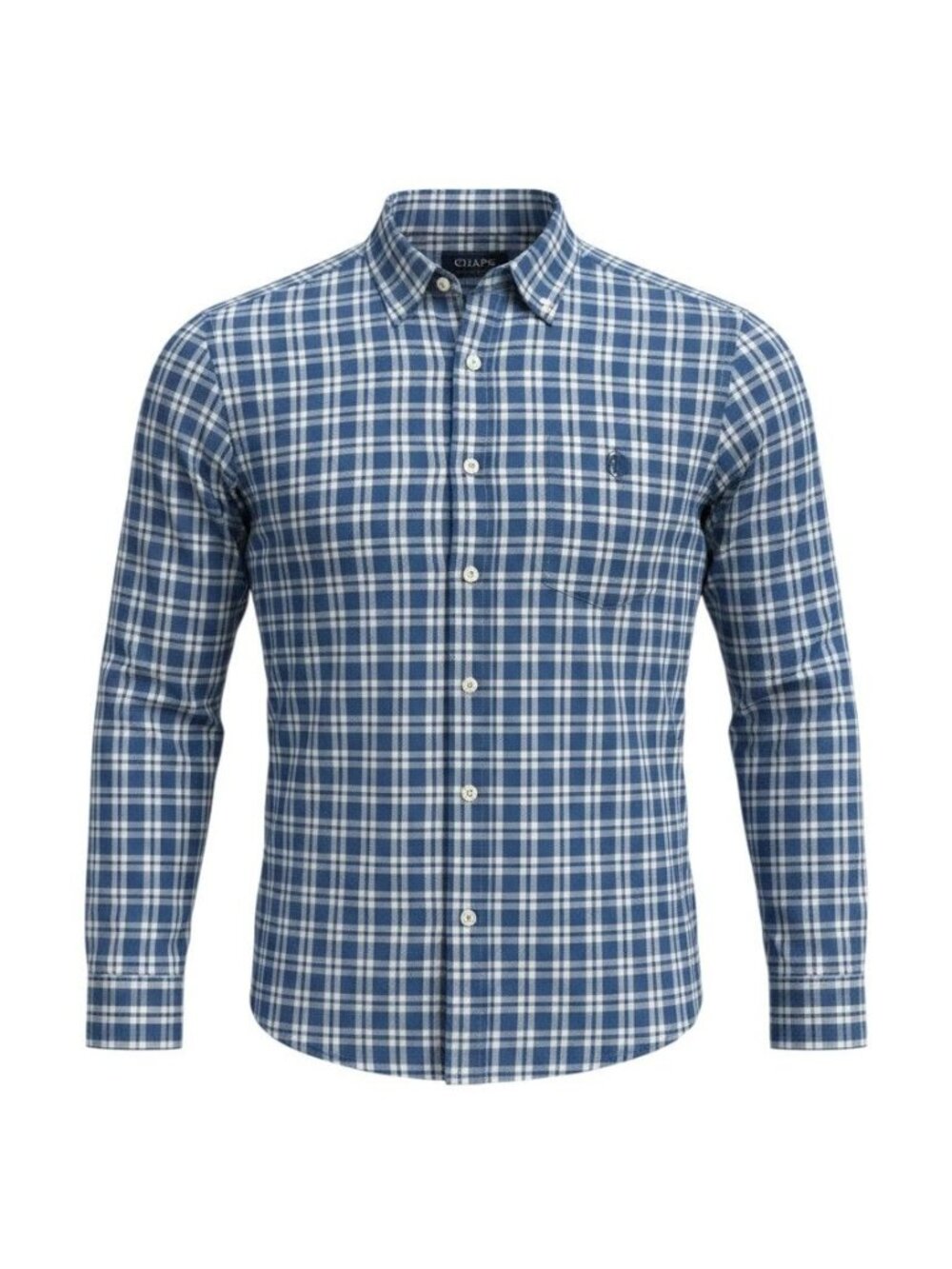 Chaps Mens Blue & White Plaid Long Sleeve Button-Up Shirt Size L Easy Care